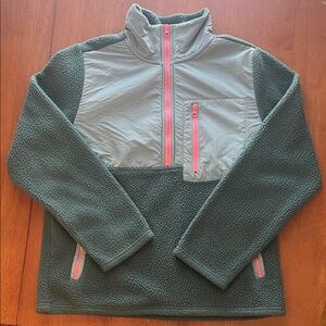 Sage Green and Coral Cozy Fleece Quarter Zip Small CottageCore